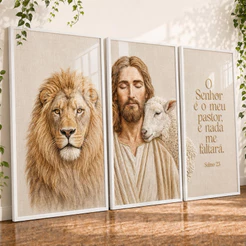 Quadros Decorativos Religioso Jesus O Senhor é Meu Pastor Frase Salmos 23 Sala