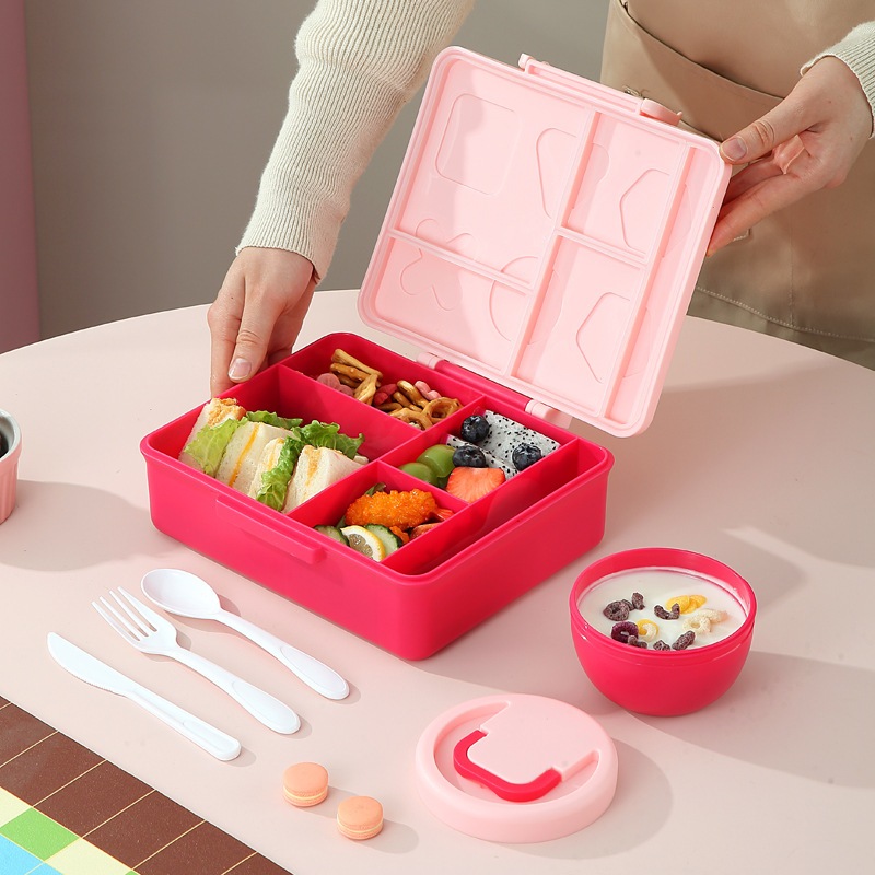 Marmita Box 5 Divisórias Hermética Sem BPA Com Tigela Talheres Marmita Escolar Micro-ondas