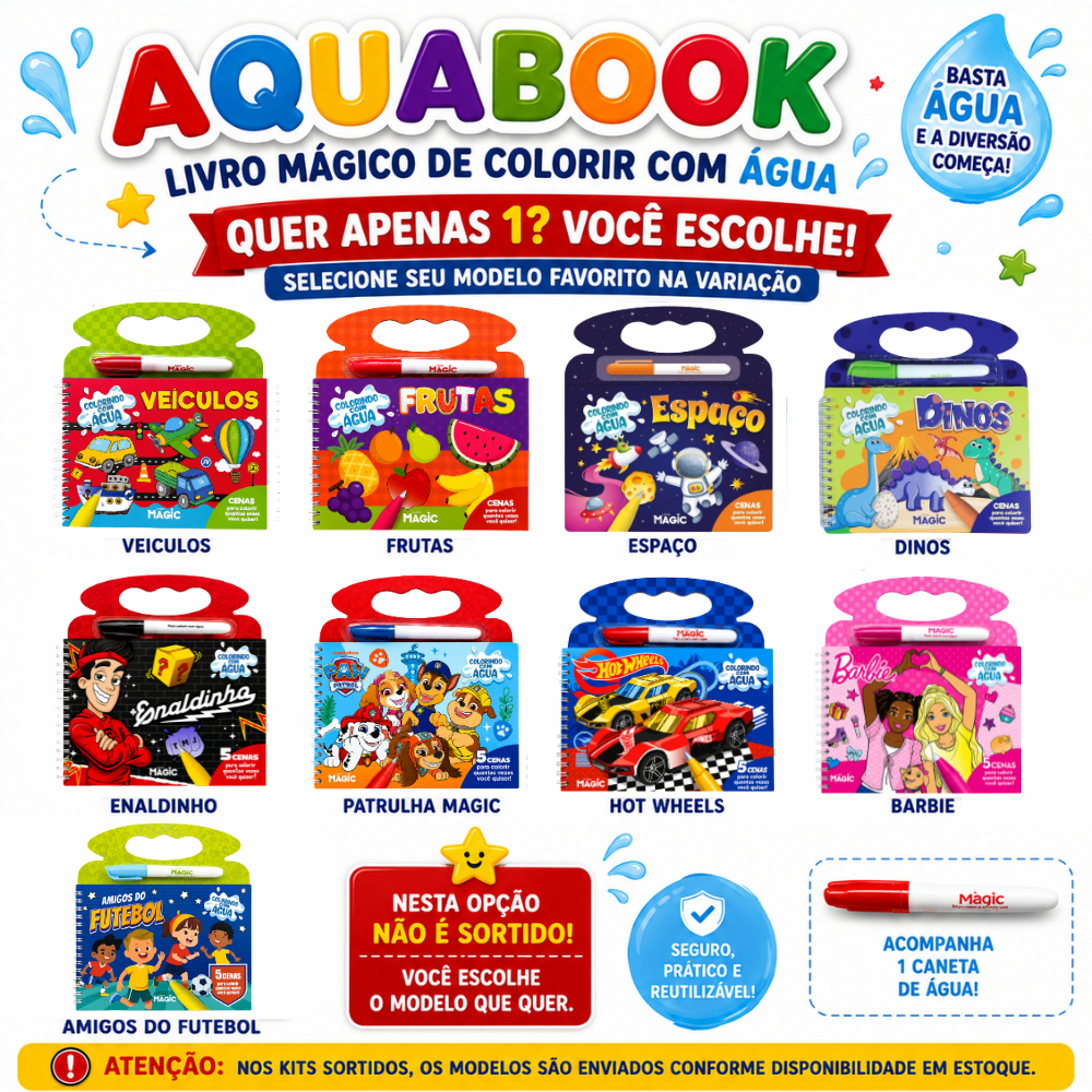 Aquabook Infantil Pintar com Água Livro Mágico Reutilizável Sem Sujeira + Caneta — imagem 2 de 2