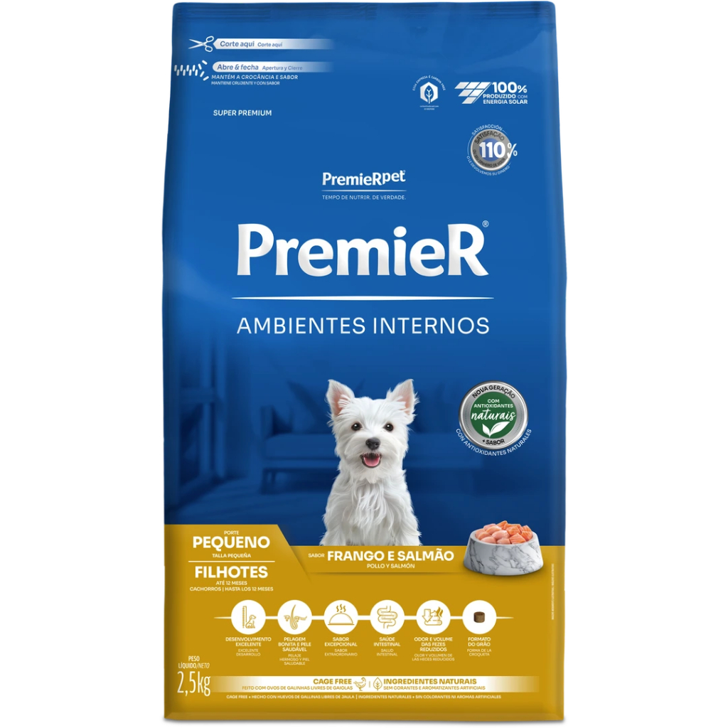 Ração Pet Ambientes Internos Cães Filhotes Frango e Salmão 2.5kg Premier