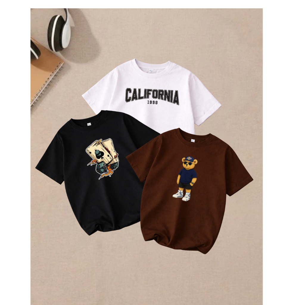 Kit 3 Camiseta Infantil Masculino  Estampada California Camisa 100% Algodão Tamanho 4 Ao 16
