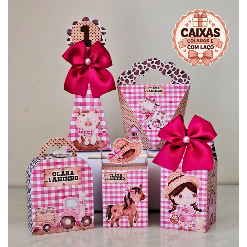 Kit Caixas Fazendinha Rosa | Lembrancinhas para festa/aniversário | Kit Festa | Festa infantil Personalizada