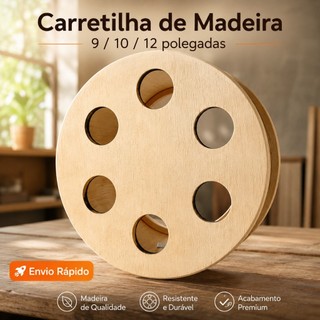 Carretilha de Pipa Madeira com Catraca Reforçada 9 10 12 Polegadas Resistente Profissional