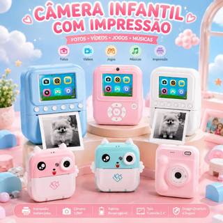 Câmera Infantil Digital com Impressão Instantânea Para Crianças Foto e Vídeo Fotográfica Impressora