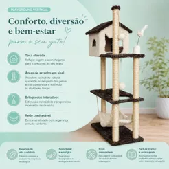 Arranhador Casa Alta para Gatos 3 Plataformas Rede Grande Brinquedo Torre Poste Sisal e Bola de Pelúcia - Miupet