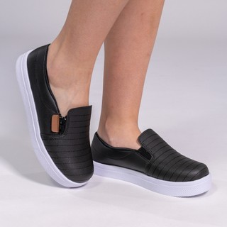 Tênis Slip On Feminino DONNA Calçados Bordado Ziper Napa PRETO/NUDE/JEANS/BRANCO LANÇAMENTO