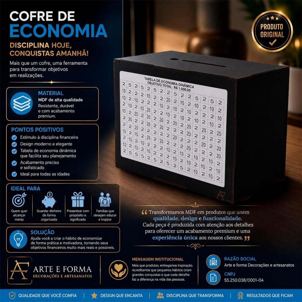 Woodbox Caixa Cofrinho Desafio 10000 5000 1000 Cofre de Dinheiro