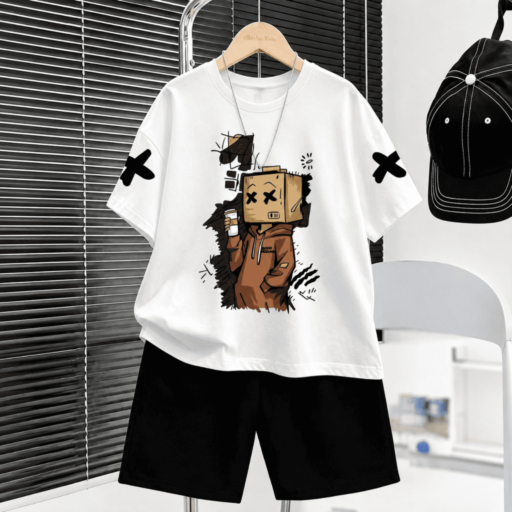 Conjunto Roblox Infantil Menino Gamer Camiseta Manga Curta + Bermuda Preta Roupa Infantil Confortável