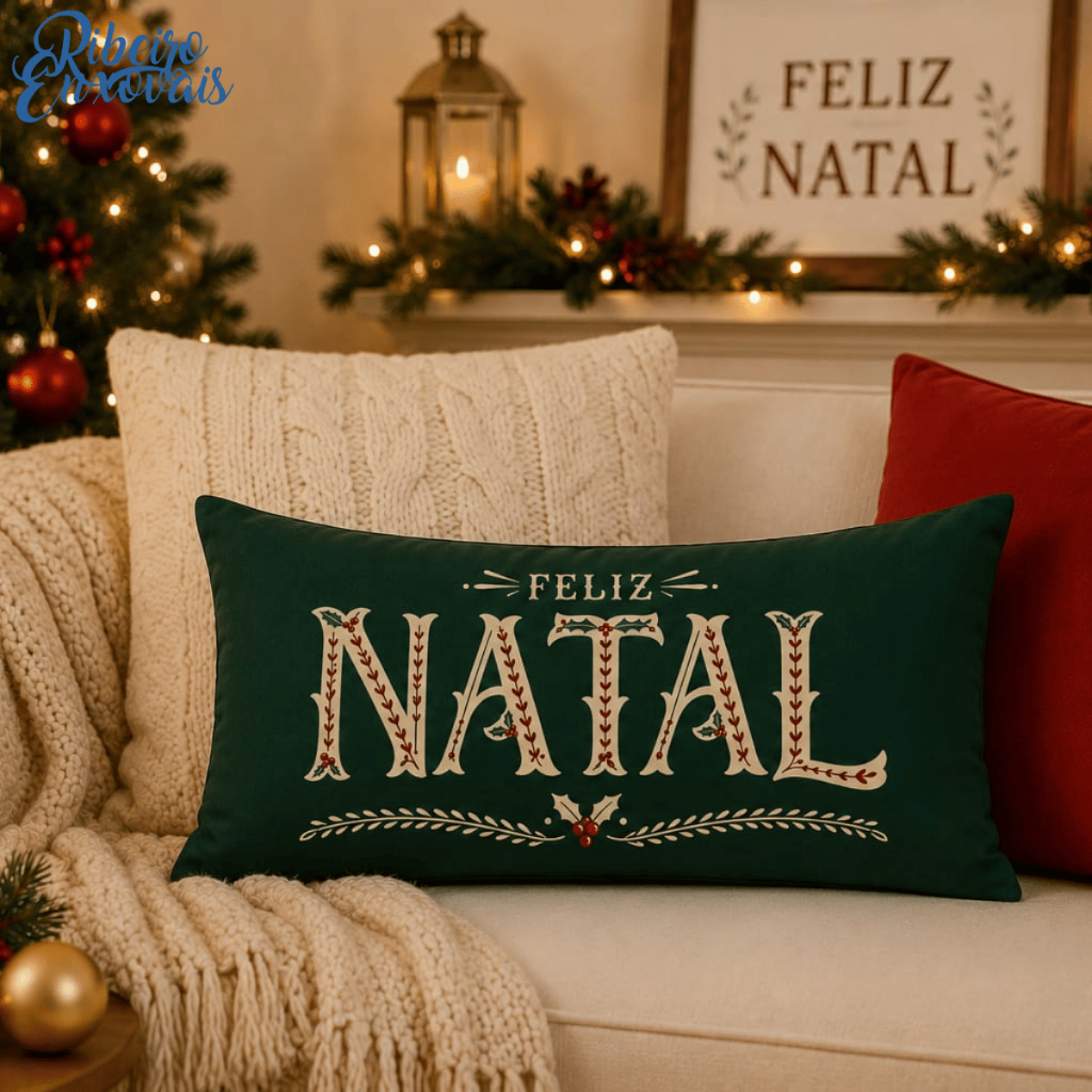 Almofada decorativa baguete 30x50 Feliz Natal TECIDO SUEDE PAPAI NOEL