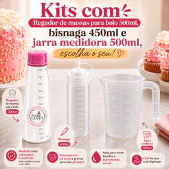 Kit Regador Umedecedor de Massas 500ml +Jarra Medidora 500ml + Bisnaga 450ml Para Confeitaria Bolo