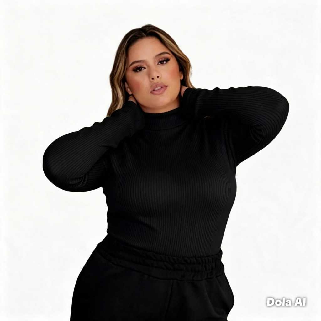 Blusa Feminina Plus Size Manga Longa Gola Alta Cacharrel Inverno Tamanho G1,G2,G3