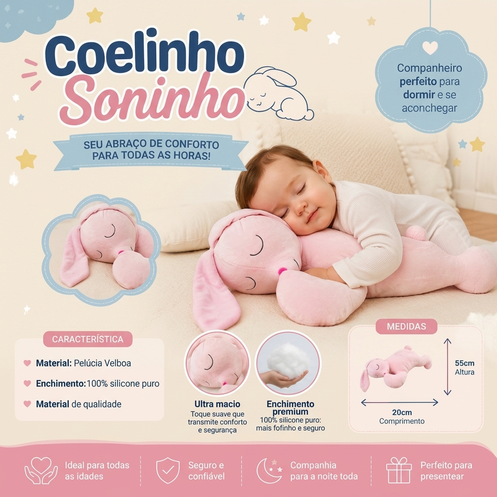 Travesseiro Almofada Soninho Coelho Antialérgico Amigo para o Soninho | LP