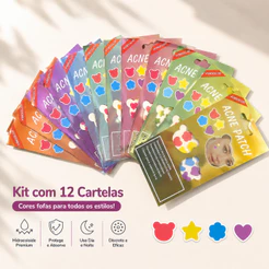 KIT12 Adesivo Seca Espinha AntiAcne Colorido Diversos Modelos Hidrocolóide Premium Dia/Noite Secativo