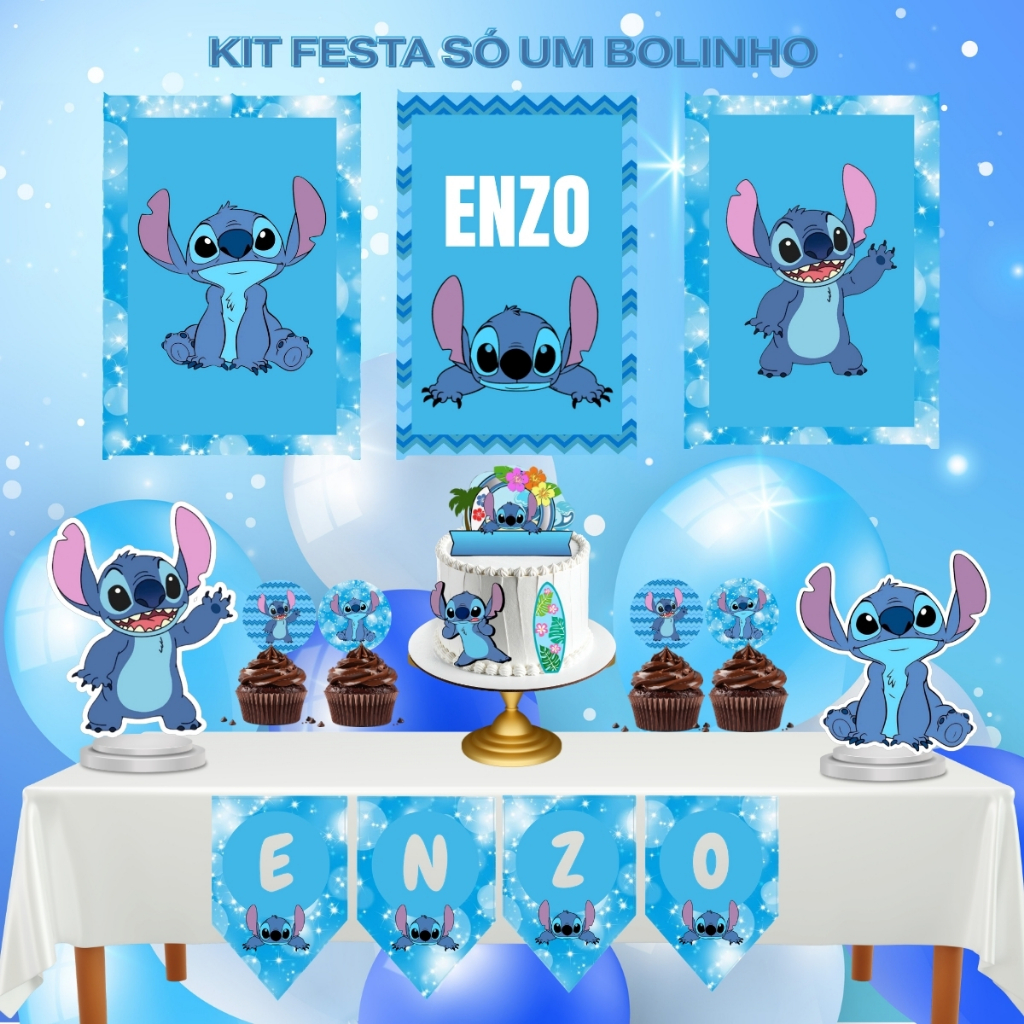 Kit Festa “Só um Bolinho” Personalizado STITCH lembrancinha aniversario alta qualidade desmontado