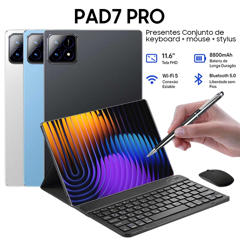 「Presente Teclado+Mouse」Tablet Pc PAD 7 Pro 16GB+512GB Dual SIM+WiFi Android 15 Para estudante trab Tablet X Pad 20 5G