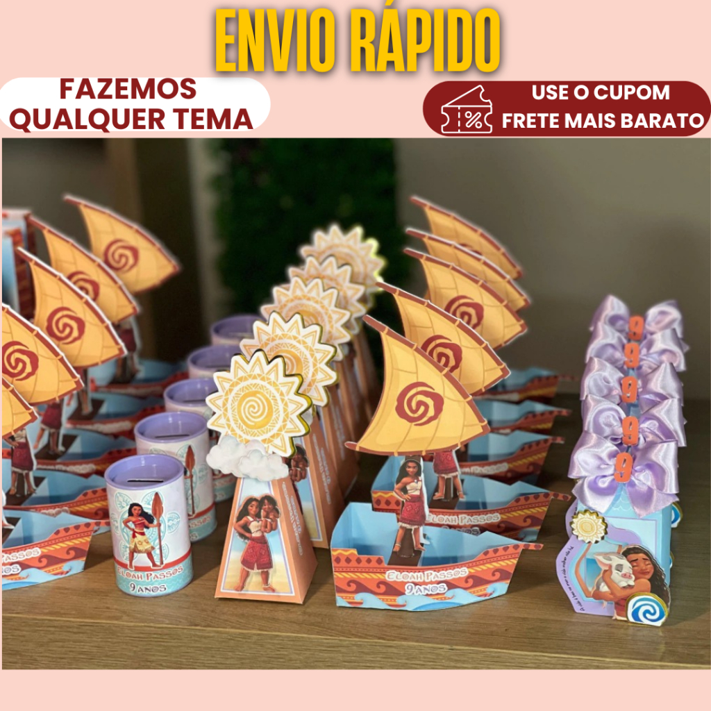 Lembrancinha Personalizada Kit Clássico Moana adulta baby | COM APLIQUE 3D/ Caixinhas para aniversário - PEGUE E MONTE