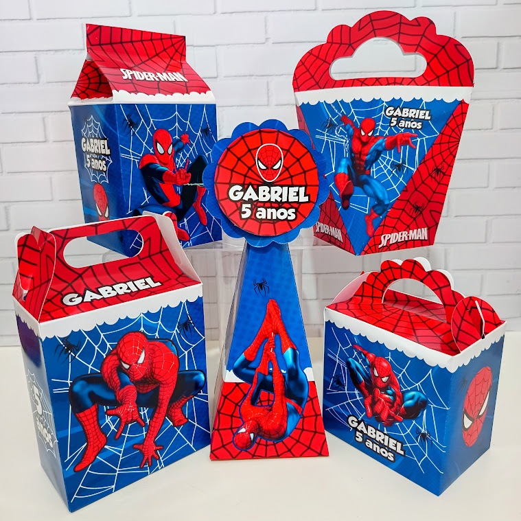 Kit Caixinha Personalizada Homem Aranha|  Lembrancinha Festa Aniversário Homem Aranha | Kit Homem Aranha "pegue e monte"