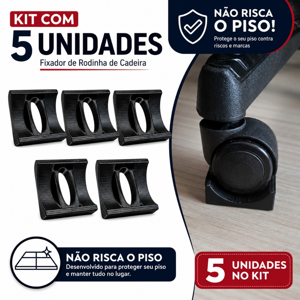 Kit 5 Trava Rodinha Cadeira Gamer Escritório Fixador Antiderrapante para Cadeira com Rodas Simulador