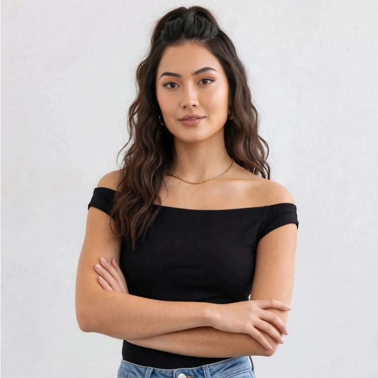 Blusa Feminina Ciganinha Ombro a Ombro Manga Curta Básica Casual Elegante Confortável Versátil Moda Feminina Roupas
