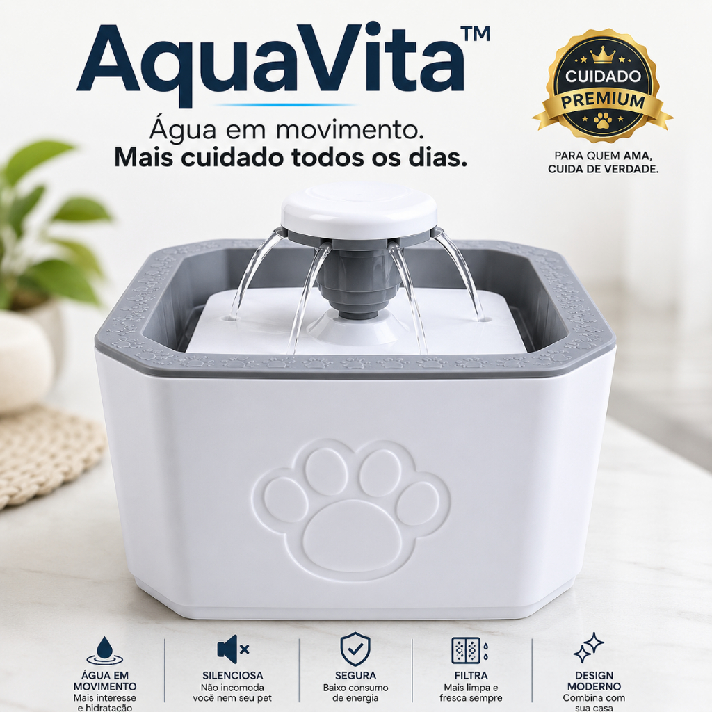 Bebedouro Fonte Automática AquaVita 3 Modos para Cães e Gatos 20cm Água em Movimento Pet