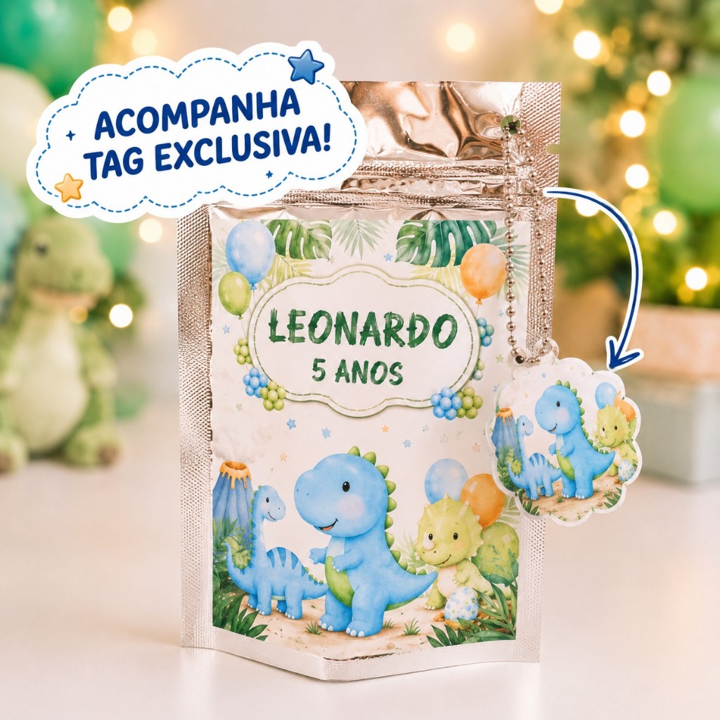 Saquinho Ziplock Personalizado 10x15cm Dinossauro baby | Lembrancinha Festa Infantil | sacolinha surpresa