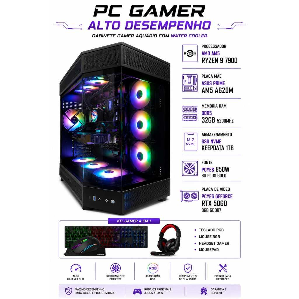 COMPUTADOR GAMER XTREME AMD RYZEN 9, 32GB RAM DDR5, 1TB SSD NVME, GEFORCE RTX 50