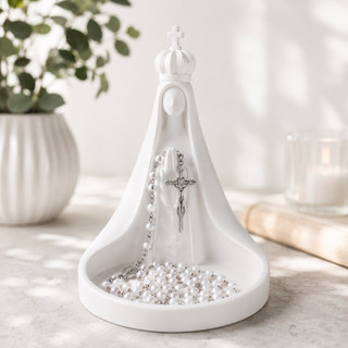 Estátua Nossa Senhora 13cm Porta-Terço | Suporte para Terço e Rosário | Decoração Religiosa