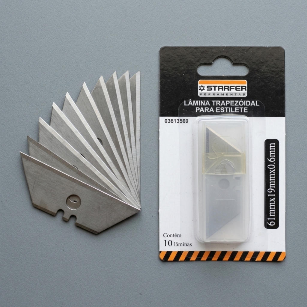 Kit 10 Lâmina Estilete Trapezoidal 19mm Starfer Para Estilete Segurança Aço Resistente