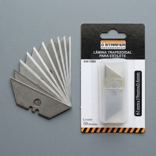 Kit 10 Lâmina Estilete Trapezoidal 19mm Starfer Para Estilete Segurança Aço Resistente