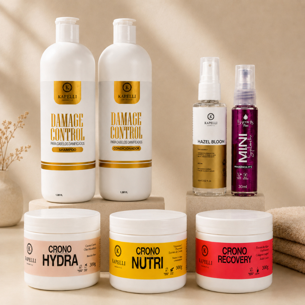 Combo Profissional Cabelos Danificados 8x1 - Shampoo, condicionador, Óleo reparador, Cronograma capilar e body splash!