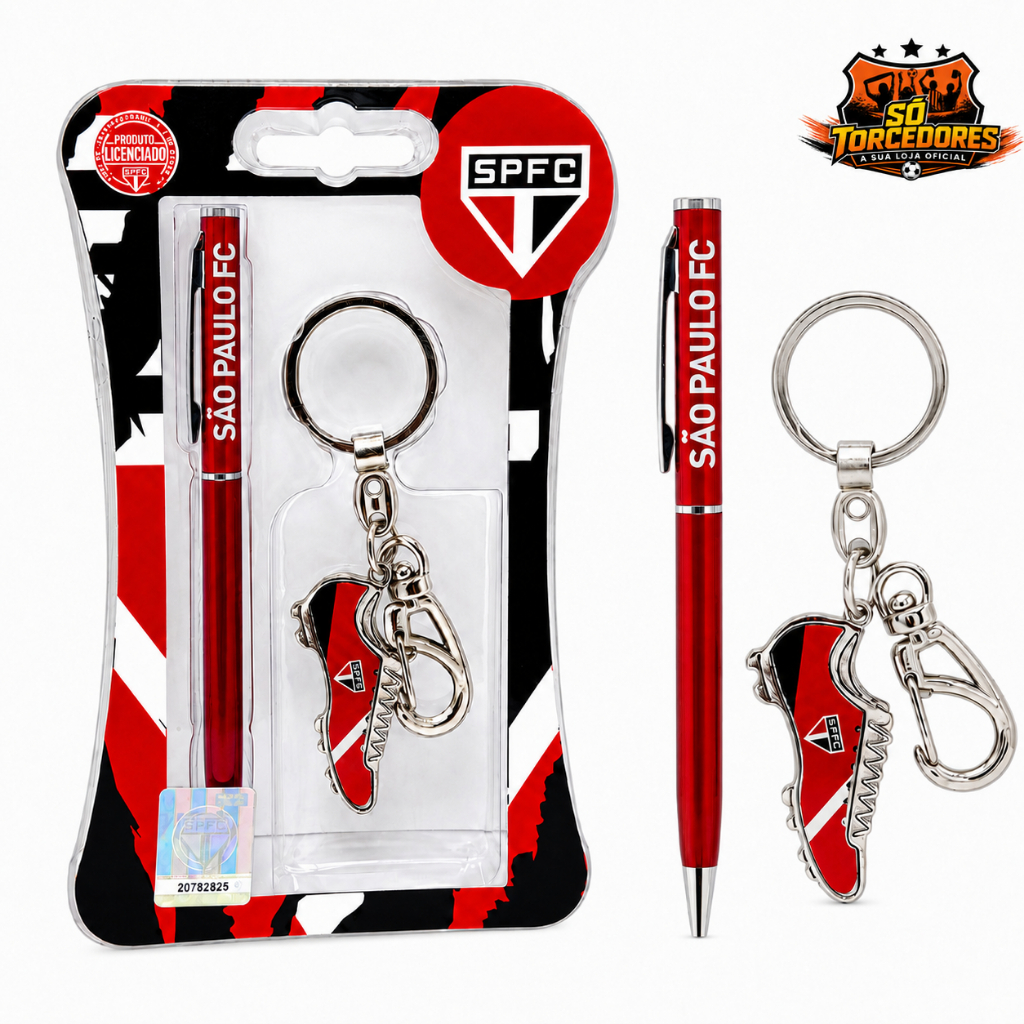 KIT CANETA E CHAVEIRO CHUTEIRA OFICIAL DO SÃO PAULO