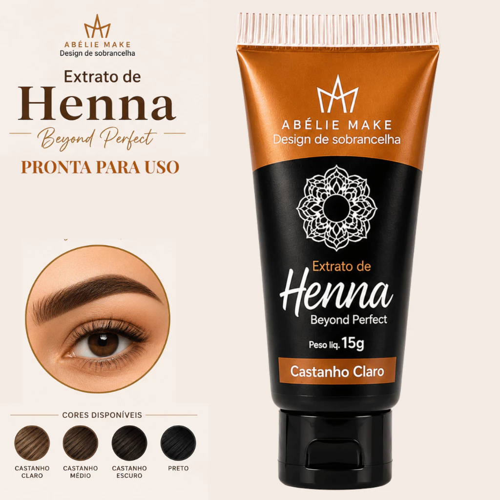 Extrato de Henna Pronto para Uso Desing Sobrancelha Henna Castanho Claro 15g Pigmento Dura Até 24h Na Pele