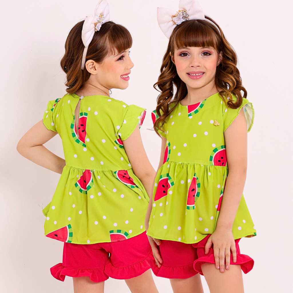 Conjunto infantil menina blusa e shorts princesa confortavel estampado tamanho 4,6,8,10