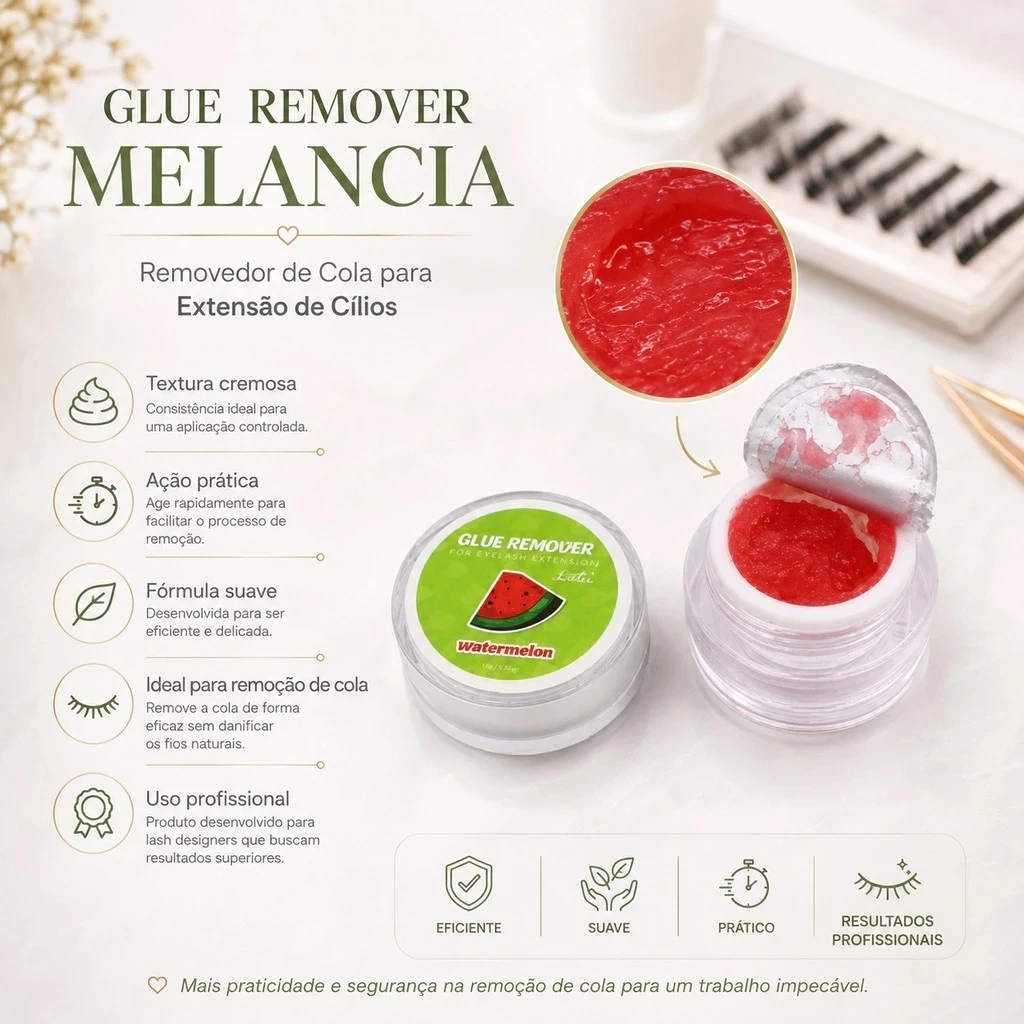 Removedor de Cola de Cílios 5g Aroma Frutado Não Irrita os Olhos + Creme Fixação Extensão Cílios — imagem 2 de 2
