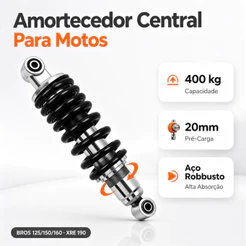 Amortecedor Central Ajustável 20mm para Honda Bros 125 150 160 XRE190, Mola Reforçada Suporta 400Kg Absorção de Impacto