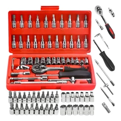 Kit 46 Peças Jogo De Chave Catraca Soquete Combo Maleta Repara Moto Carros