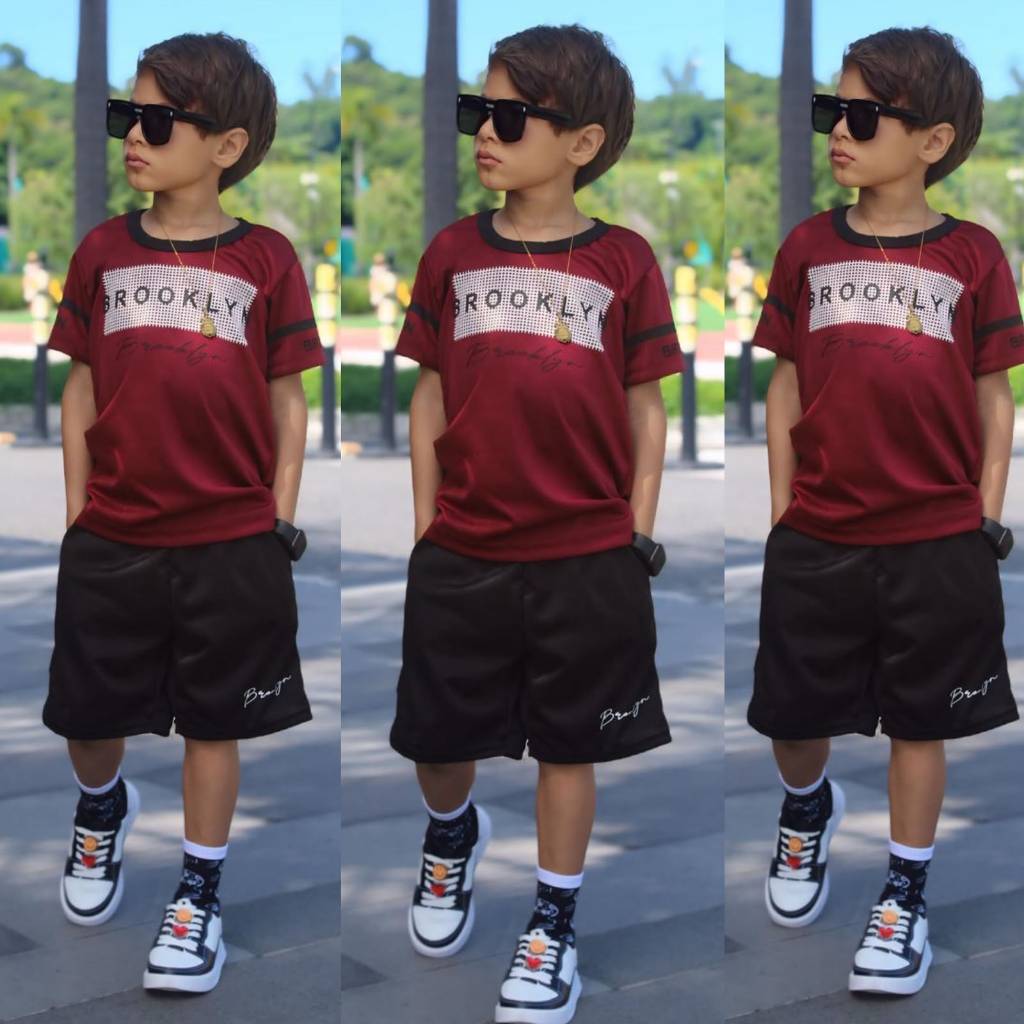 Conjunto Infantil Menino De Verão Fresquinho Estiloso Conjunto Masculino Juvenil Dry-Fit Minimalista e Moderno