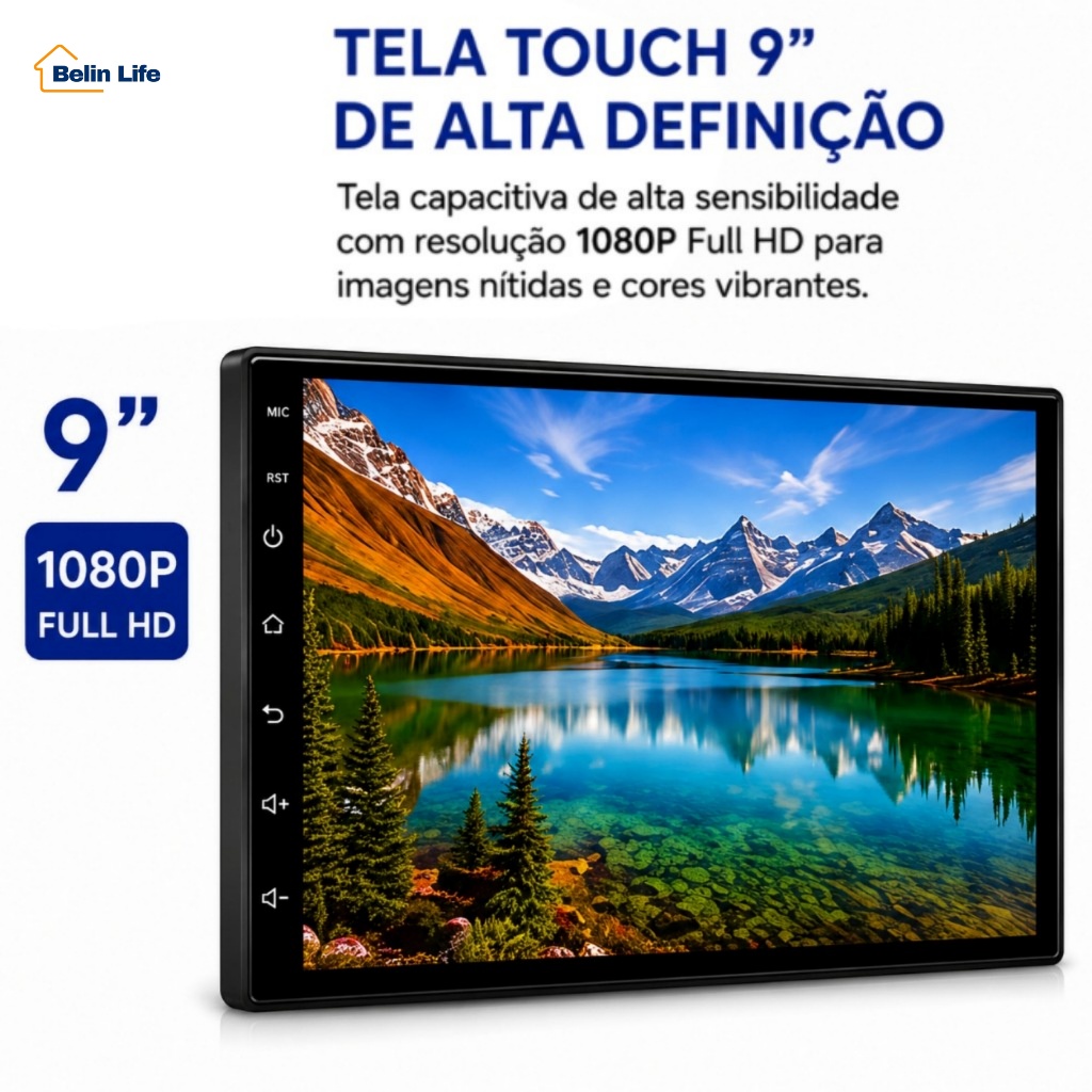 Player Automotivo MP10 9" 2 DIN Touch 1080P CarPlay Android Auto Bluetooth USB MicroSD 256GB