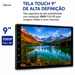 Player Automotivo MP10 9" 2 DIN Touch 1080P CarPlay Android Auto Bluetooth USB MicroSD 256GB