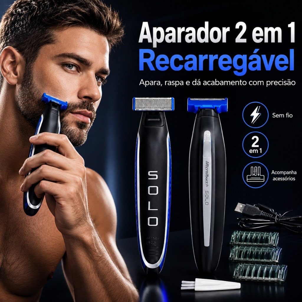 Barbeador Elétrico 3 em 1 Recarregável | MicroTouch Solo | Aparar, Contornar e Raspar