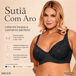 Sutiã Plus Size Nayane Sem Bojo Com Aro Renda Alças Ajustáveis Confortável
