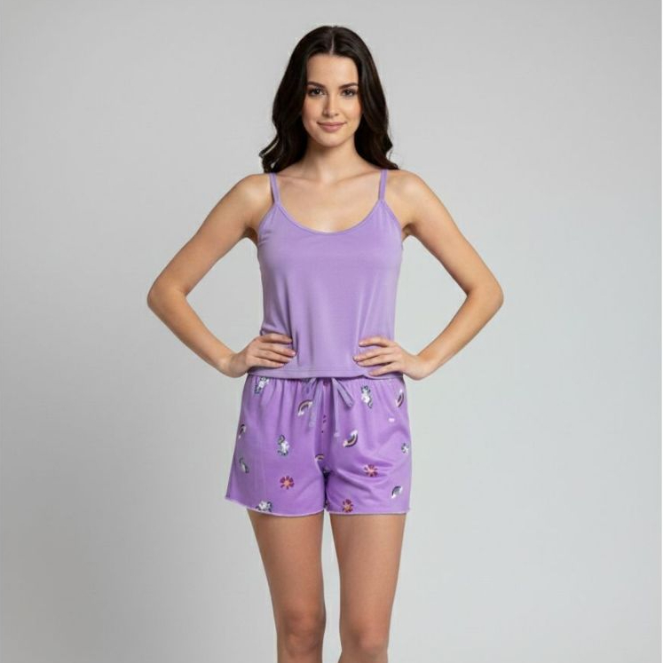 Baby Doll Estampado Fresquinho Alça Tecido Leve Maleável Moda Noite Pijama