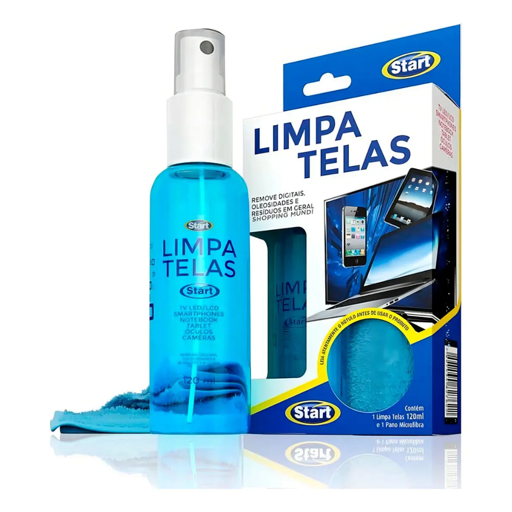 Limpa Telas Start 120ml + Pano Microfibra Celular Notebook TV Monitor Óculos
