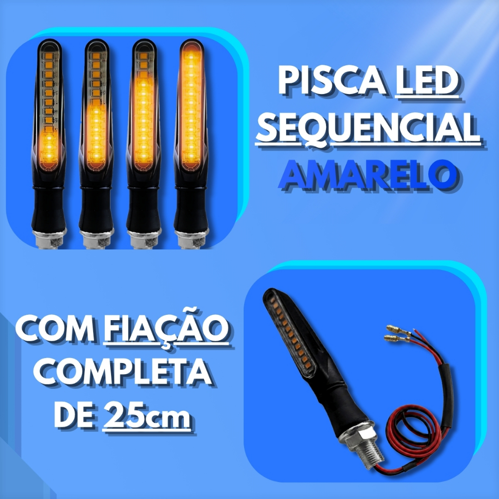 Kit 2 ou 4 Pisca Seta Led Palito Sequencial Esportivo Hornet Fazer Cb300 Xj6 Xre300 Cg Titan Fan Bros Factor — imagem 2 de 2