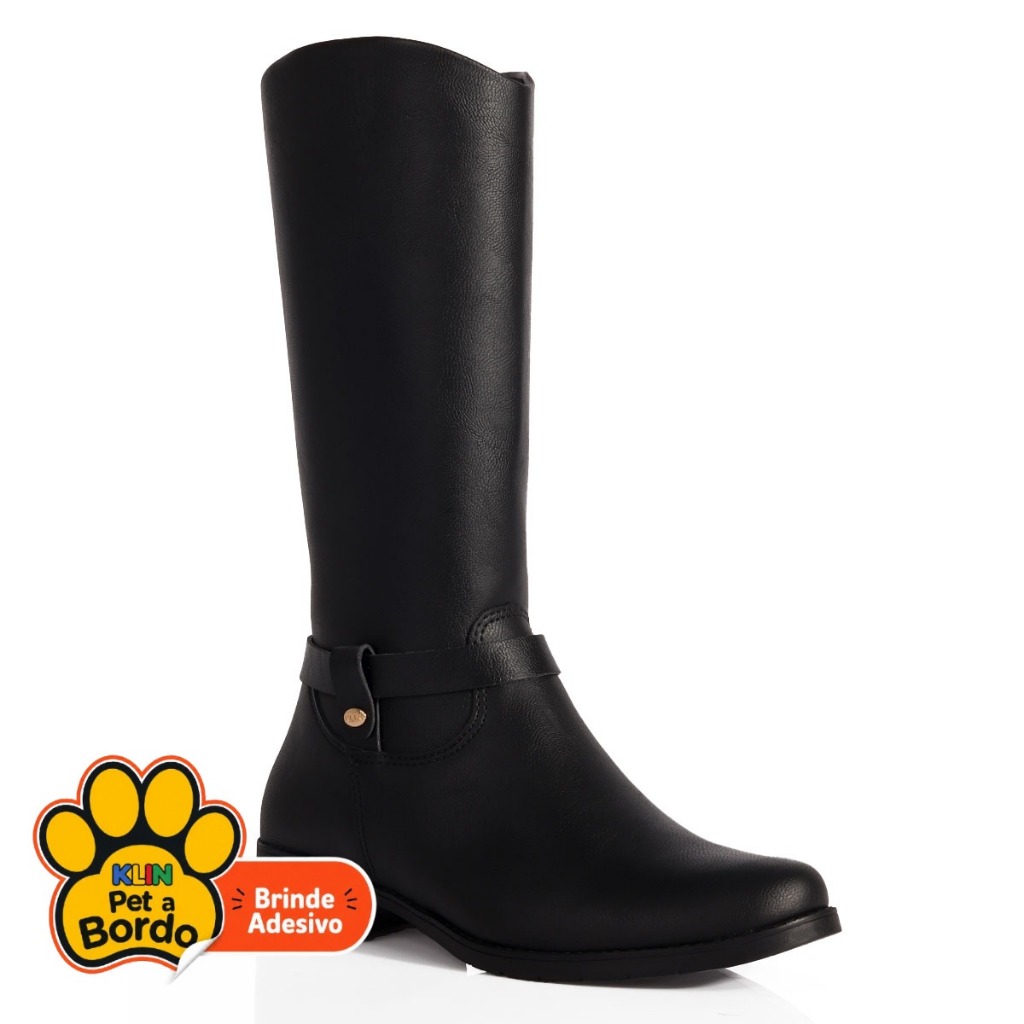 Bota Infantil Montaria Menina Klin Atena Cano Alto Anatômica Conforto Preto