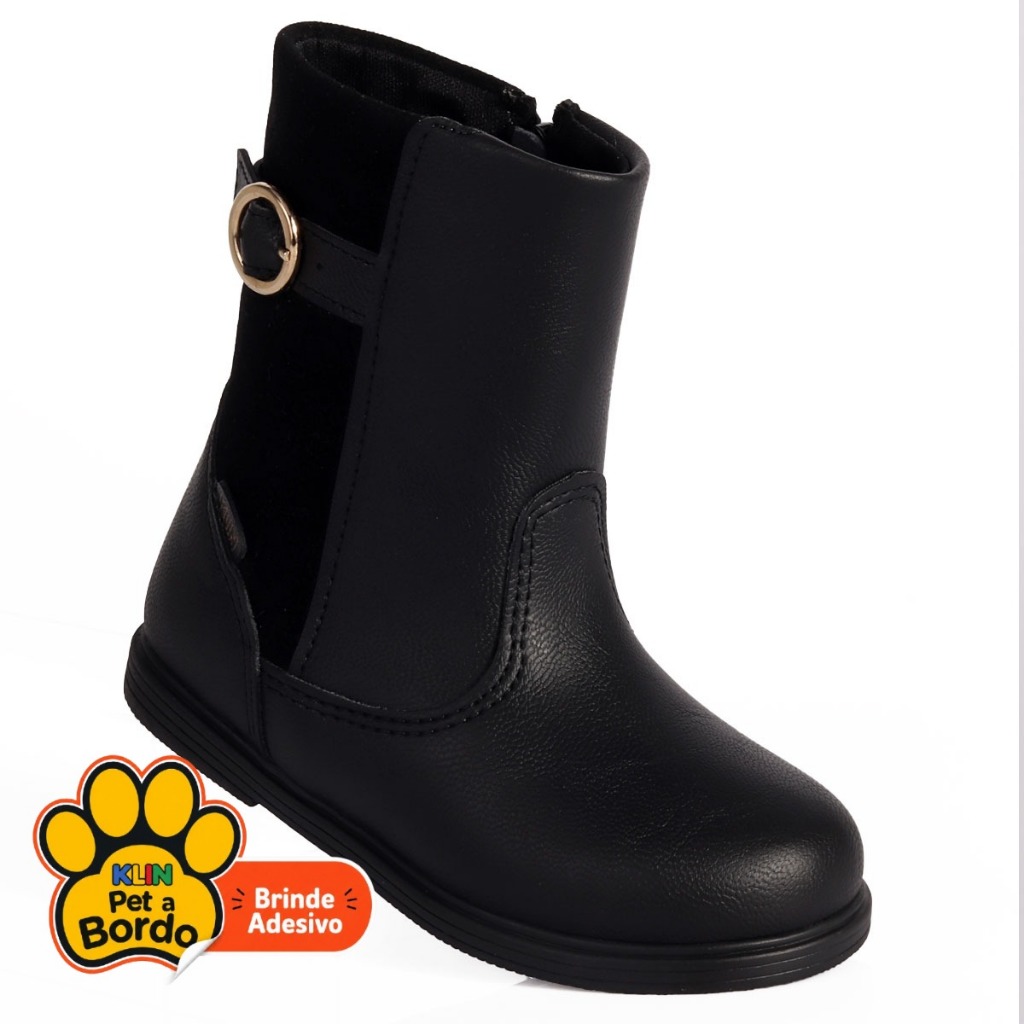 Bota Infantil Menina Klin Miss Cano Médio Anatômica Confortável  Original  Preto