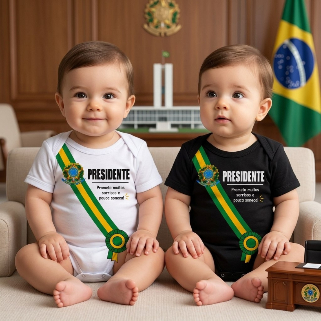 Body Bebê Presidente Brasil Mesversário Temático Infantil
