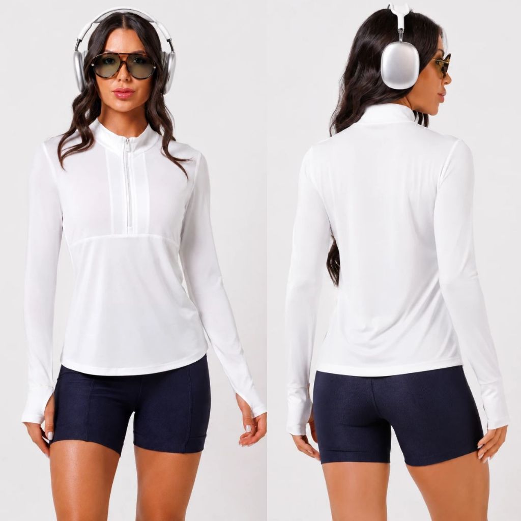Casaquinho Blusa Manga Longa Feminino Academia com Ziper