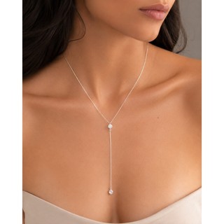 Colar Gravatinha Prata 925 Ponto De Luz zircônia 60cm