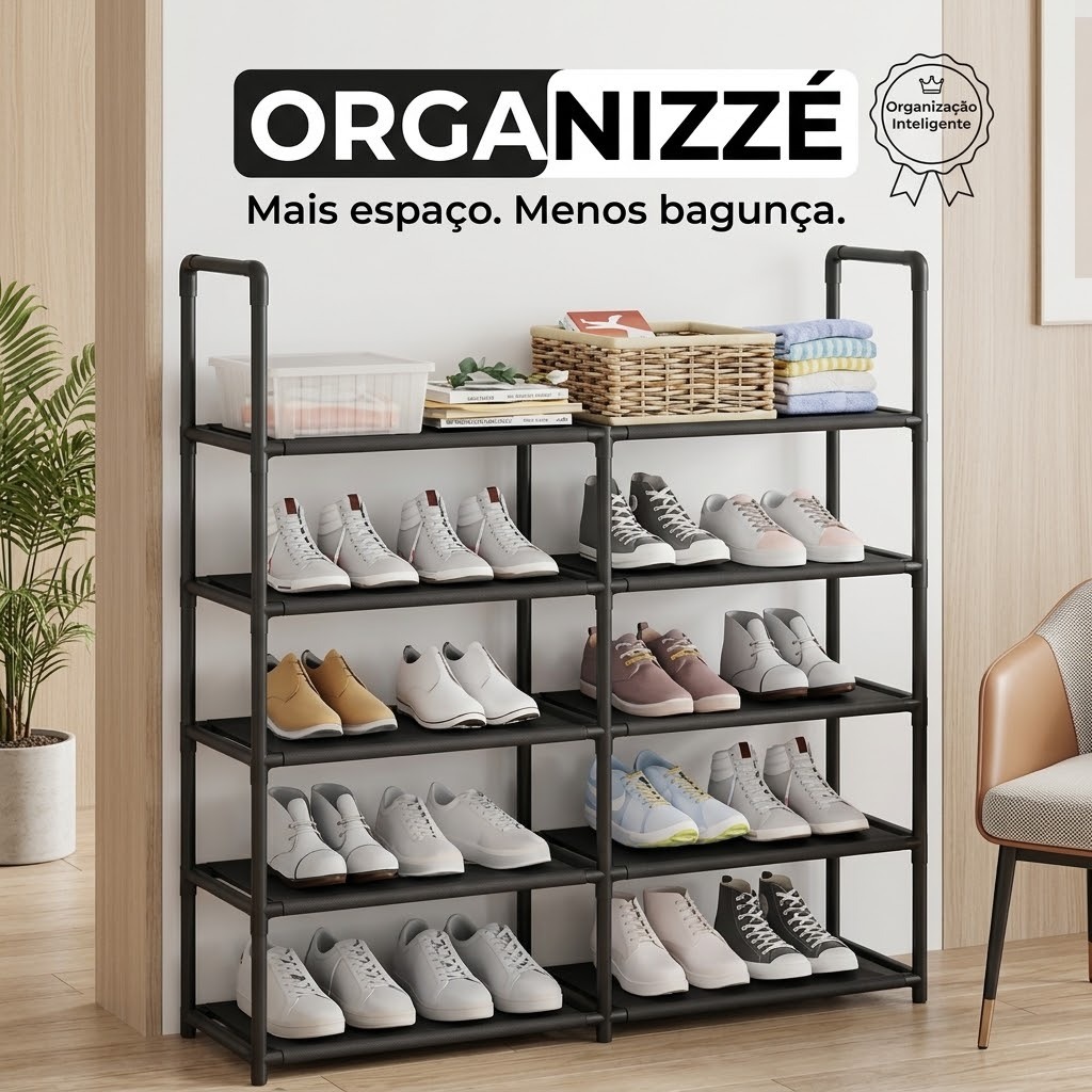 Estante Prateleira Organizadora Multiuso 5 Prateleiras Reforçada Organizzé para Quarto Closet Lavanderia Despensa